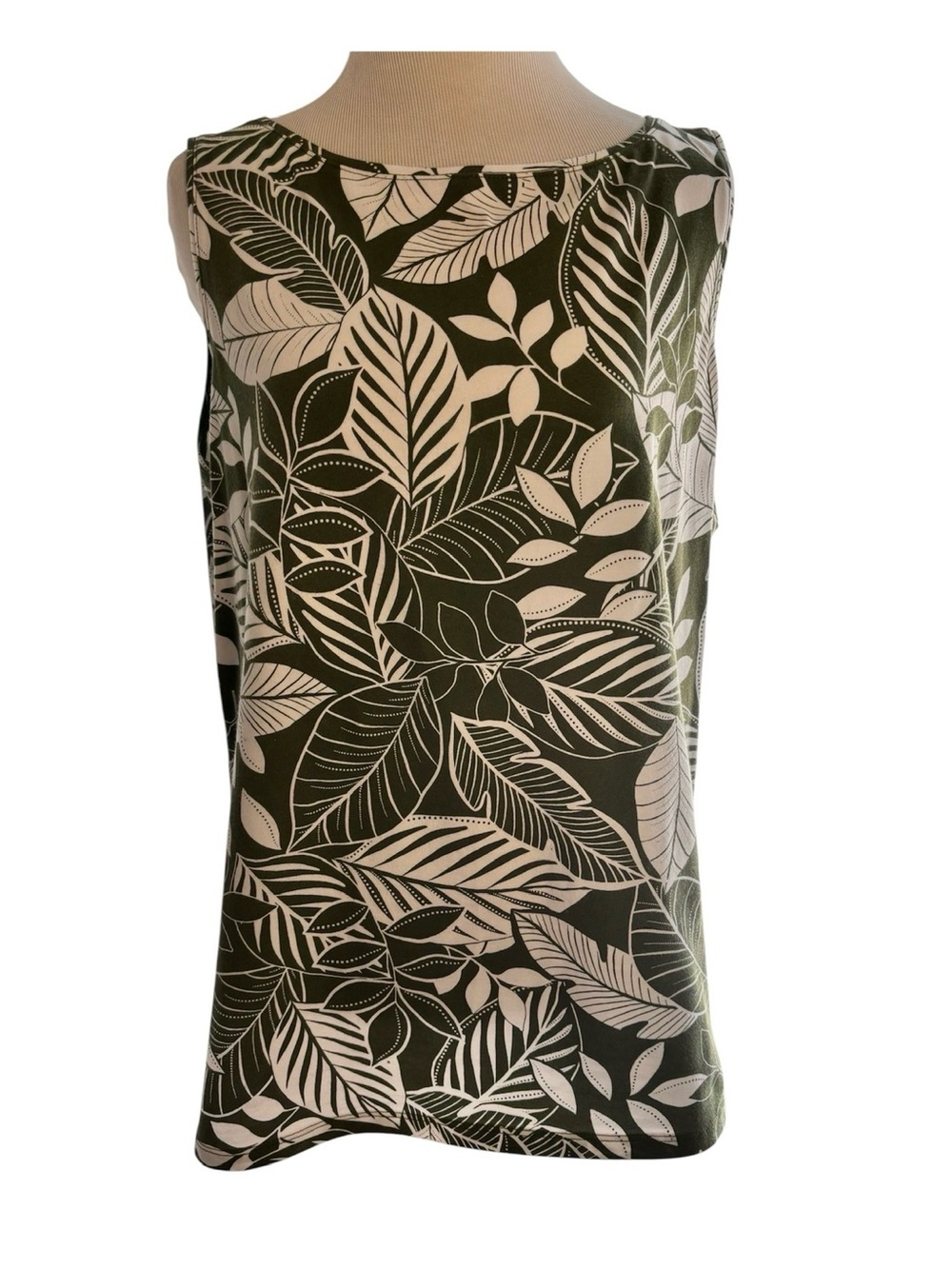 Talbots Green & White Leaf Print Sleeveless Top